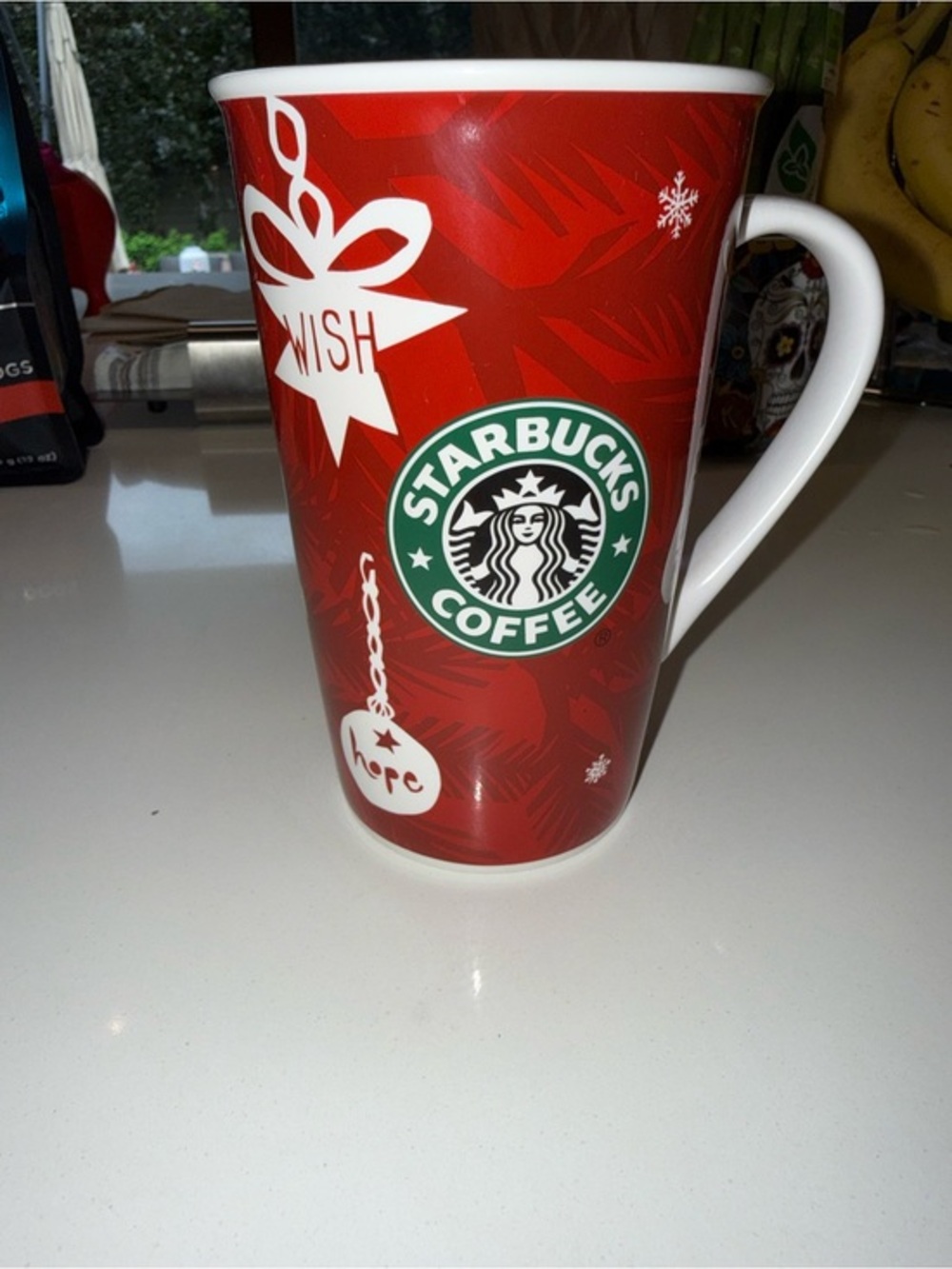 Starbucks 2009 Holiday Wish Hope Peace Red Bone China Mug 16 oz